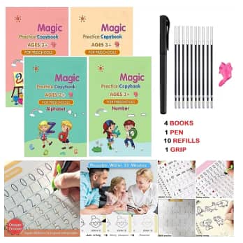 SANK Montessori Reusable Magic Book 4Magic Books + 1Magic Pen + 10Ref 1