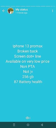 Iphone 13 pro max 256 gb non pta not jv 87 battery health available 0