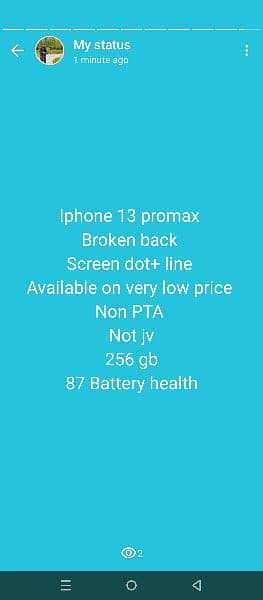 Iphone 13 pro max 256 gb non pta not jv 87 battery health available 0