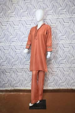 2 PCs Women's Stitched Dhanak Plain Suit