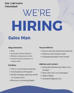 Looking for a Salesman for Lubricants ( Mobil Oil)