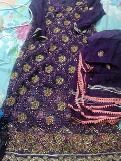 party wear heavy embroidery dress purple colour