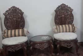 Two Carving Chairs with Centre Table