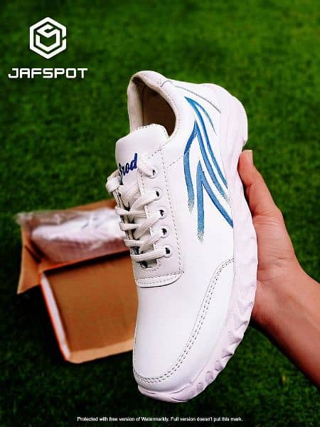 Men's Athletic Running Sneakers-JF019, White With Blue Lines 1