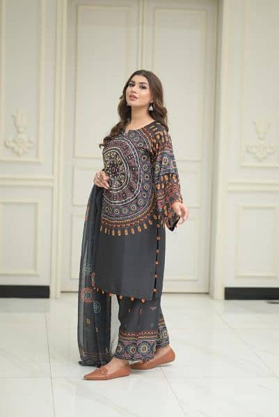 2 Pc women's stitched lawn mirror work dress 0