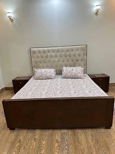 Wooden bed set with side tables , mirror and dressing table 2