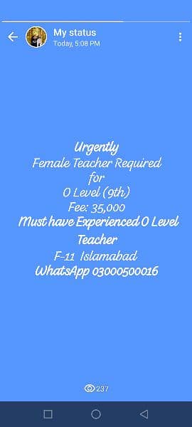 Female Teacher Required for home tuition 2