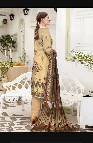 3Pcs women's unstitched lawn chikankari embroidered suit 1