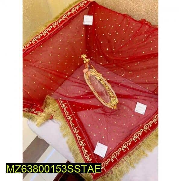 1 pc women's  stitched net embroidered nikkah dupatta . 1