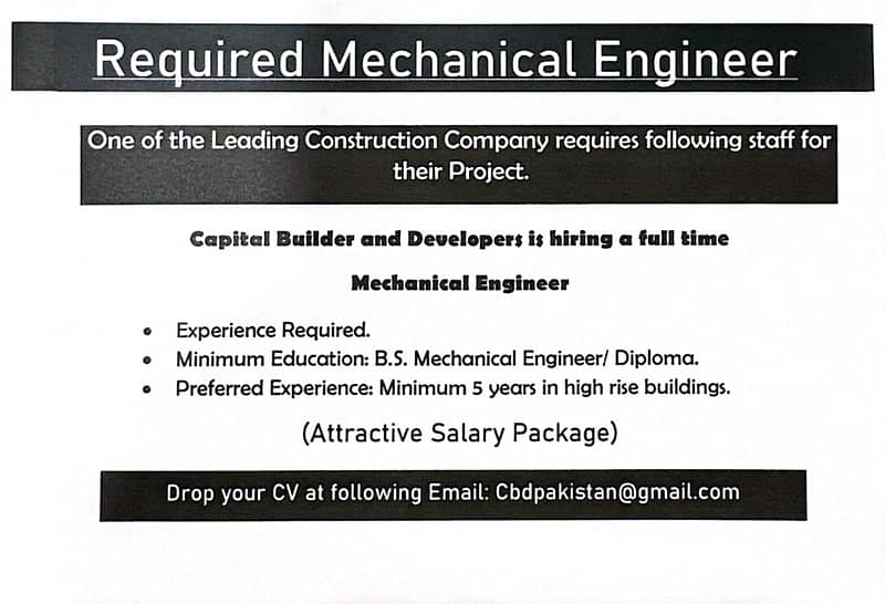 Mechanical Engineer Required. 0