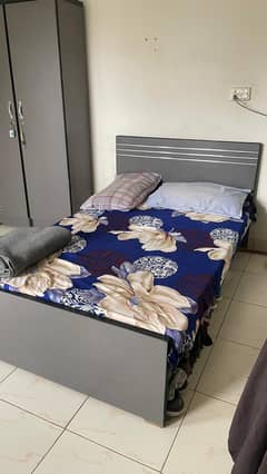 Single bed, cupboard & study table