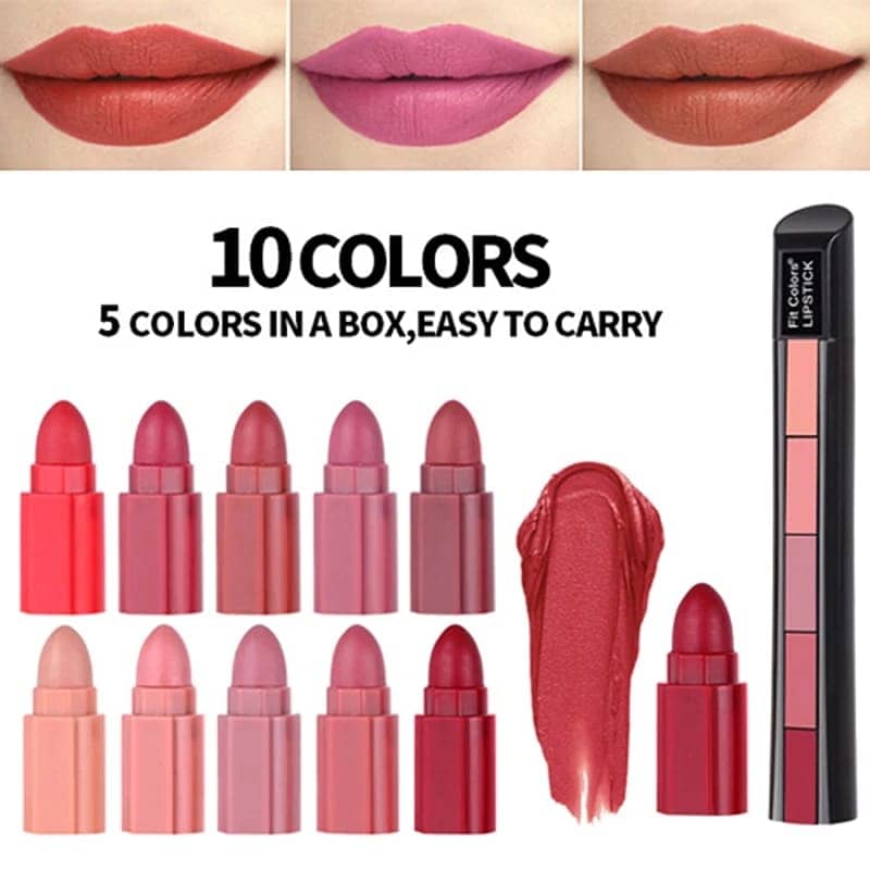 5in1 Romantic Matte Finish Lipstick Set - Beauty Essentia 1