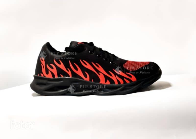 Ignite Your Style: Bold Black and Red Flame Sneakers 1