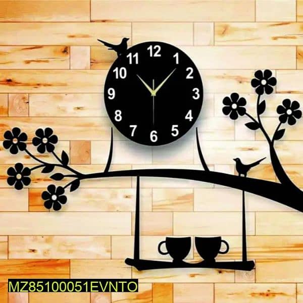 Hanging Cup with Tree - Wooden Wall clock 0