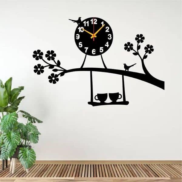 Hanging Cup with Tree - Wooden Wall clock 1