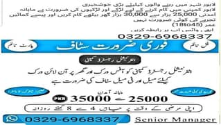 required staff for online and office base work male and female 0