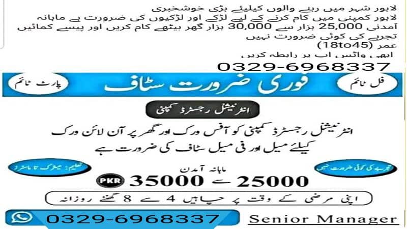 required staff for online and office base work male and female 0