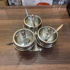 Stainless Steel Seasoning Tank Set | 3 Pots with Lids, 3 Mini Spoons