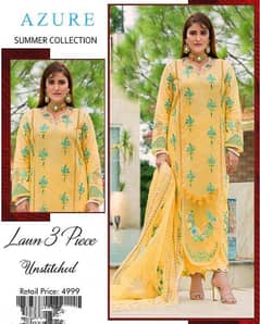 3 pcs women's unstitched lawn Embroidered Suit