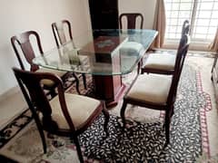 Brand New Solid Wooden and Glass Dining Table Set 6 Chairs