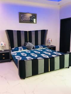 BRAND NEW black and grey velvet bed with side tables