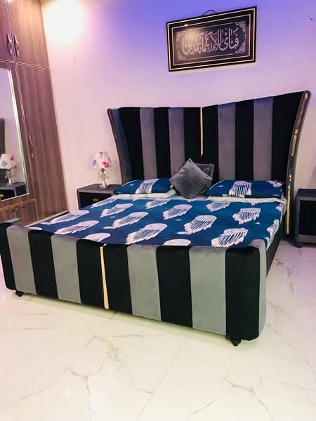 BRAND NEW black and grey velvet bed with side tables 3