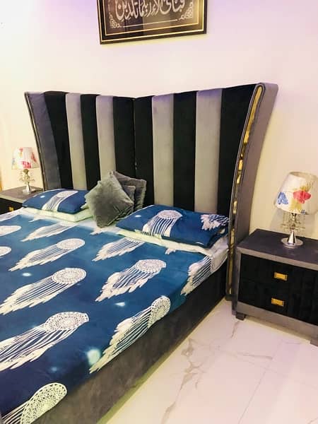 BRAND NEW black and grey velvet bed with side tables 4