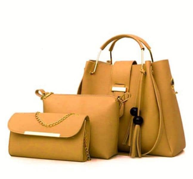 3 PCs Women's PU Leather Plain Handbag 1