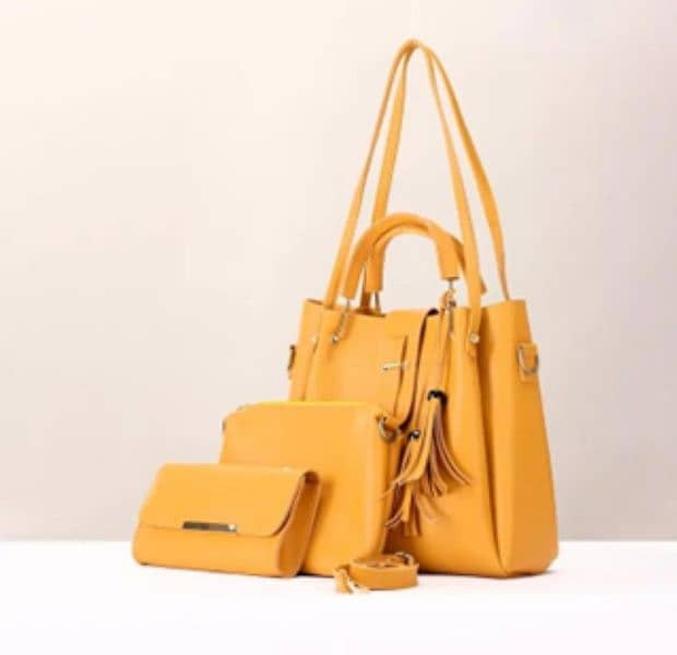 3 PCs Women's PU Leather Plain Handbag 2