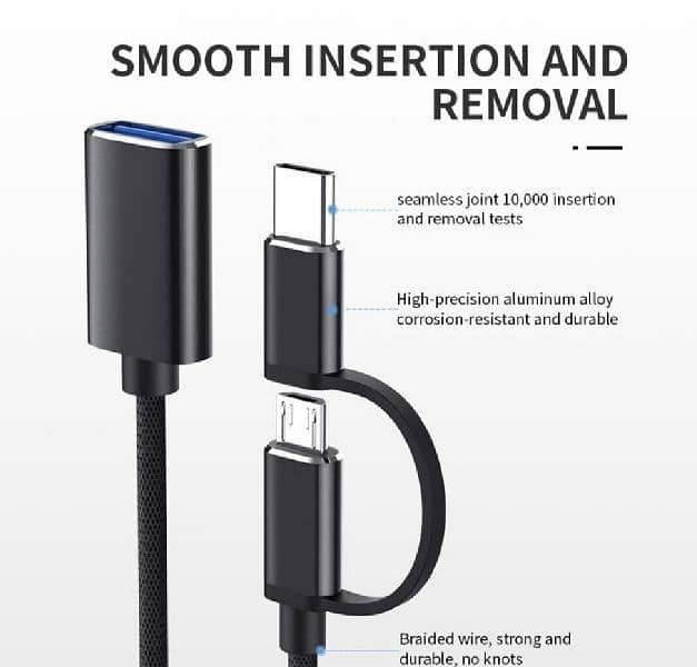 2 in 1 OTG Adapter Cable Micro USB + USB C to USB 3.0 Connector Cable, 2