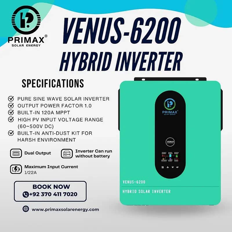 Primax Venus 6.2kW Hybrid Solar Inverter VENUS-6200 7200W 0