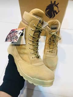 Mens Long Army Boots Beige & Black Swat