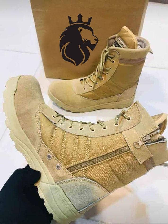 Mens Long Army Boots Beige & Black Swat 7