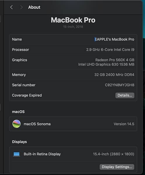 Macbook pro 2018 15” 1