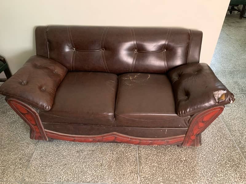 4 seat leather sofa set shesham base 3