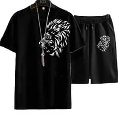 2 pcs Men,s polyester printed T-shirts and short