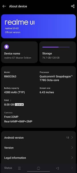 Realme GT Master Edition 8gb ram and 128gb memory with box and charger 4