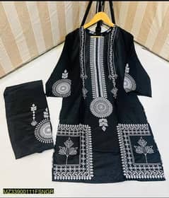 2 Pcs women stitched arabic lawn block printed shirt and trouser 0