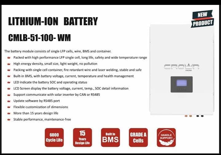 Crown Lithium Ion Batteries  51.2V 100AH/  5kwh & 51.2V 200AH 10kwh 2