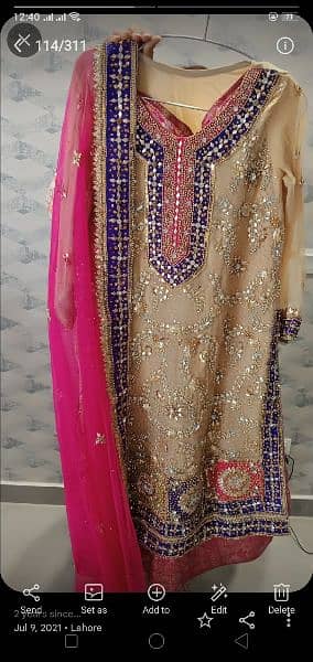 a beautiful Mehandi dress with lengha for sale only one time used 1