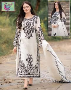 3 PCs women stitched organza embroidered suits