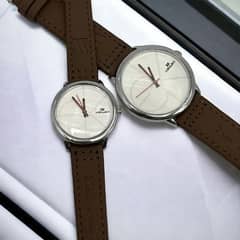 analogue leather strap watch for couple