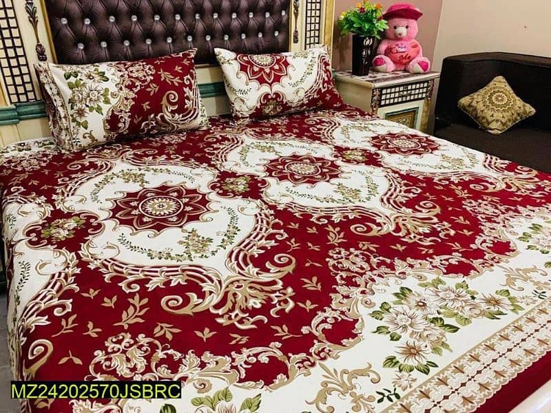 3 Pcs Crystal Cotton Printed Double Bedsheet 0