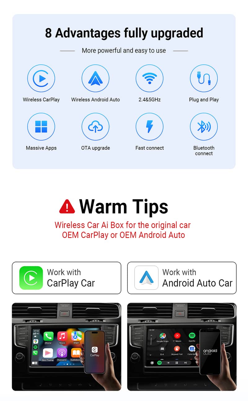 2024 2 in 1 Mini Wireless CarPlay Android Auto Adapte Car 4