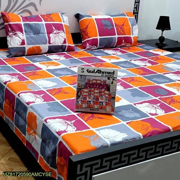 3 pcs cotton salonica printed double bedsheet 0