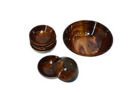 Wooden Bowls Set of 7 Pieces 1 Large & 6 Small Bowls