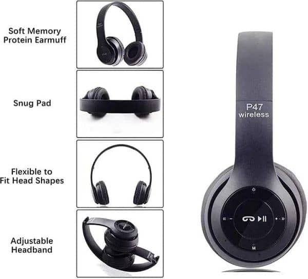 P47 Bluetooth Headphones Over Ear Foldable Headset For Gaming 1