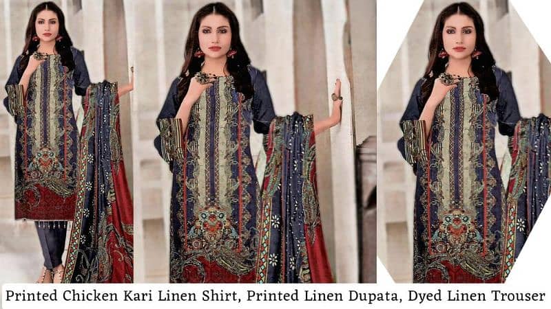 3pcs Fiza Noor women's unstitched linen Embroidered Suit-Emaan 0