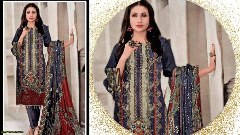 3pcs Fiza Noor women's unstitched linen Embroidered Suit-Emaan 1