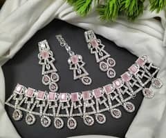 original zircon necklace two in one sett with earrings and tika